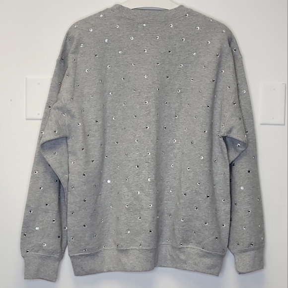 CAMAR OVERSIZED RHINESTONE CREW NECK SWEATSHIRT TUNIC DRESS IN GREY SIZE S - Picture 9 of 16